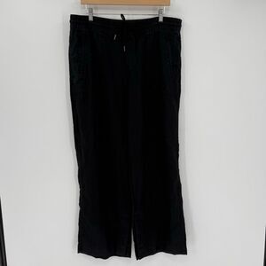 Athleta Retreat Linen High Rise Wide Leg Pants Black Women Large 851038